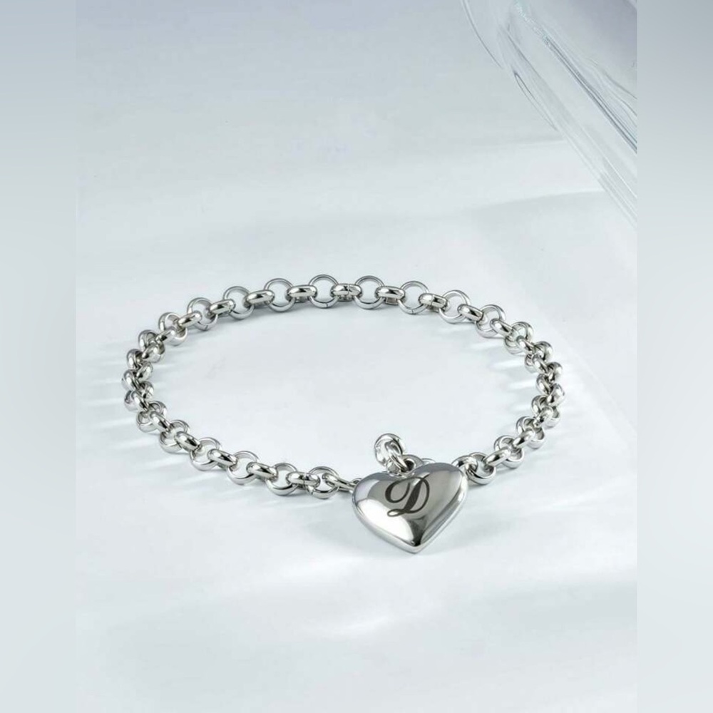 🌹 Silver Tone Initial Heart Charm‎ Bracelet